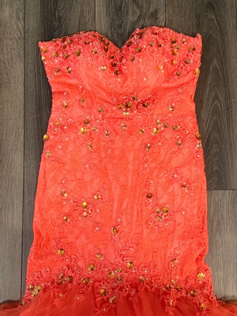 Anny Lee Coral Lace Mermaid Prom Dress Beaded Formal Gown Small Pageant Event - Picture 11 of 16